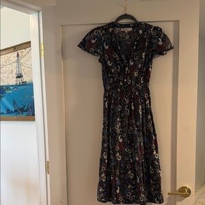 LOFT Black and White Flutter Sleeve Midi Sundress